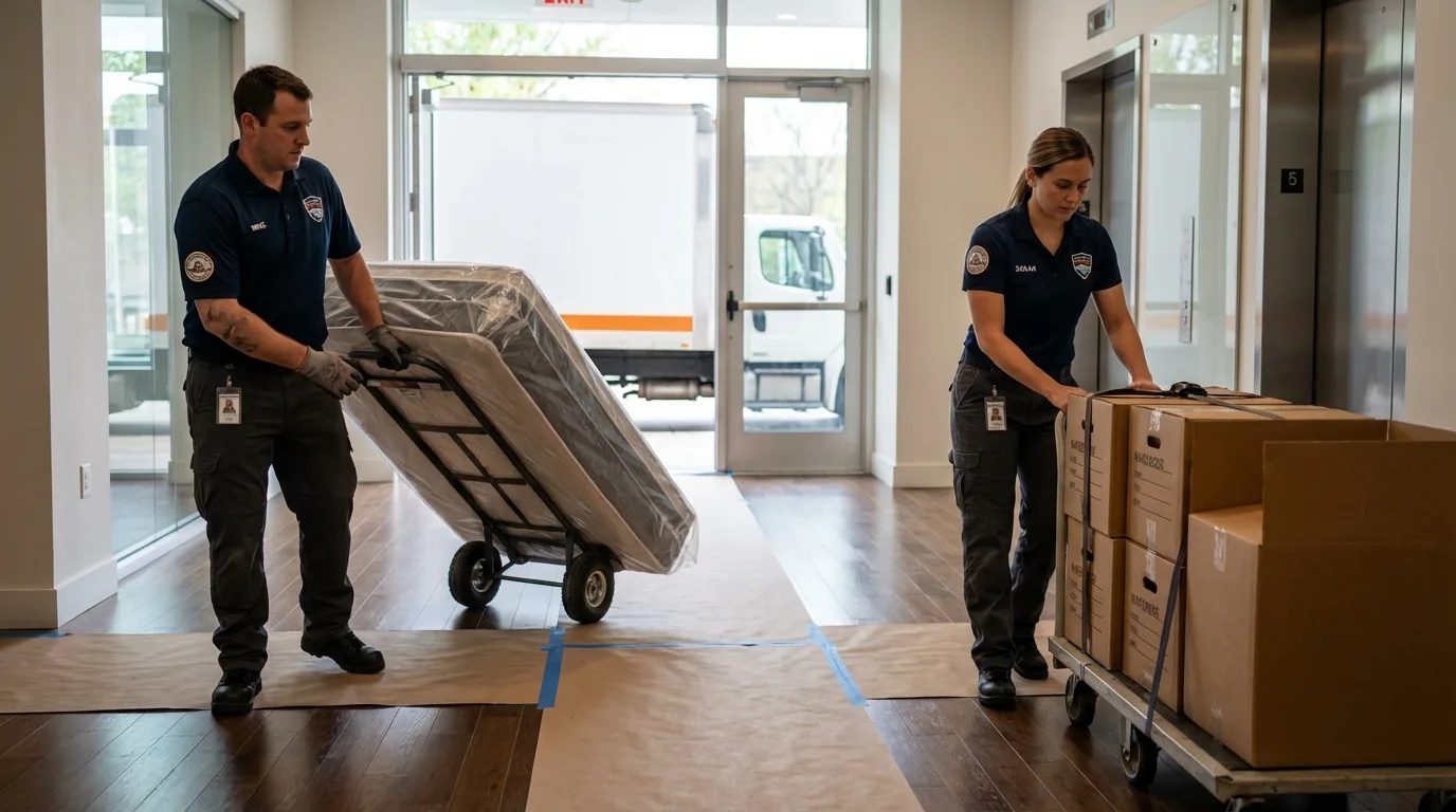 Professional apartment movers loading elevator in Boonville, CA