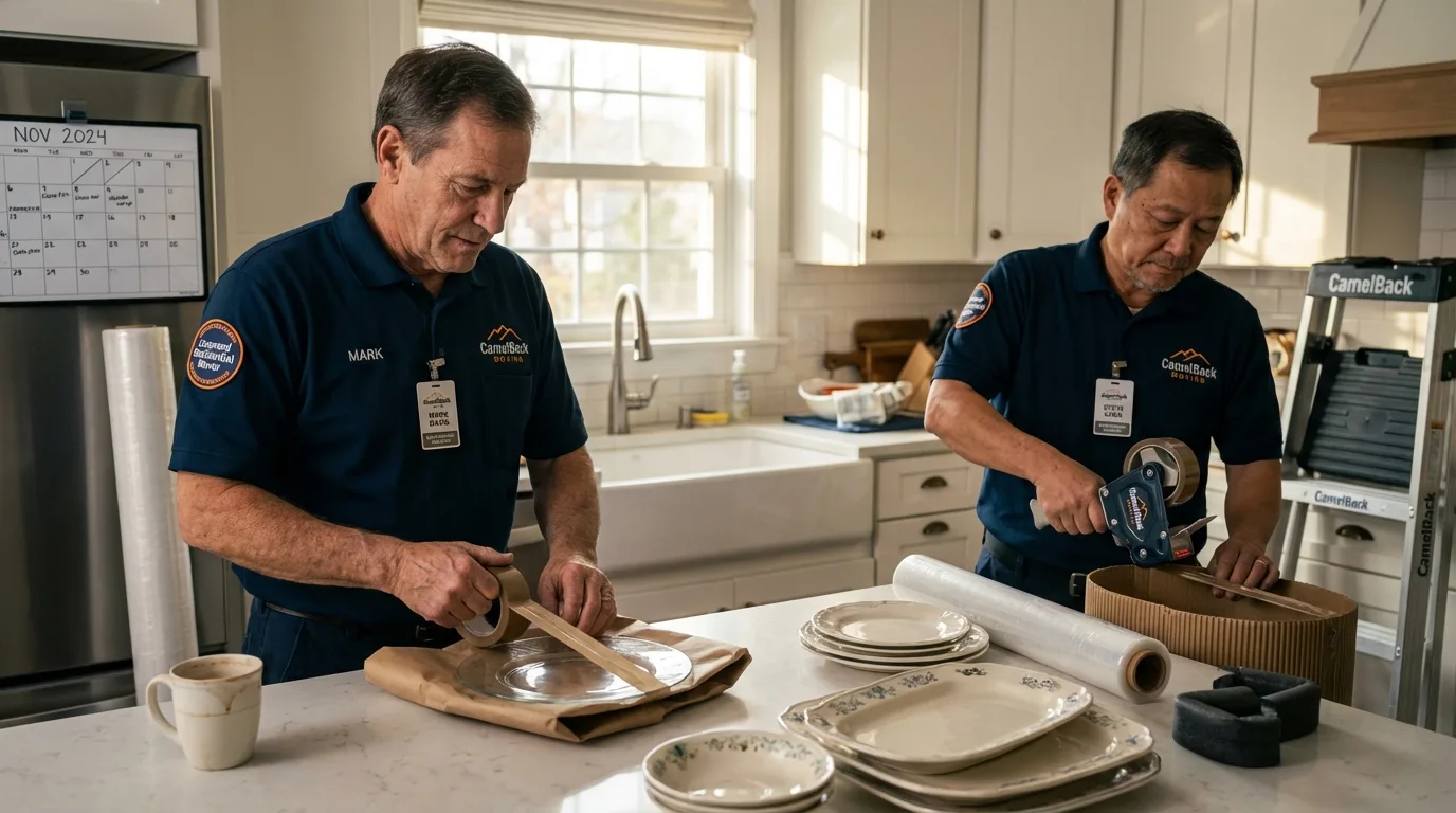 Professional crew packing kitchen dishware in Boonville, CA